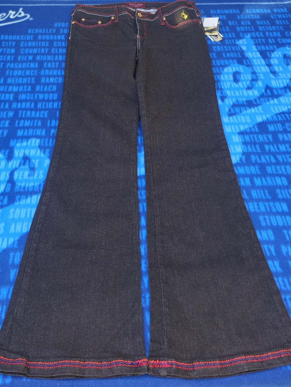 Vtg BabyPhat Jeans Women 13 Black Stretch Y2K Contrast Stitch Cat Logo PMPINGLAM